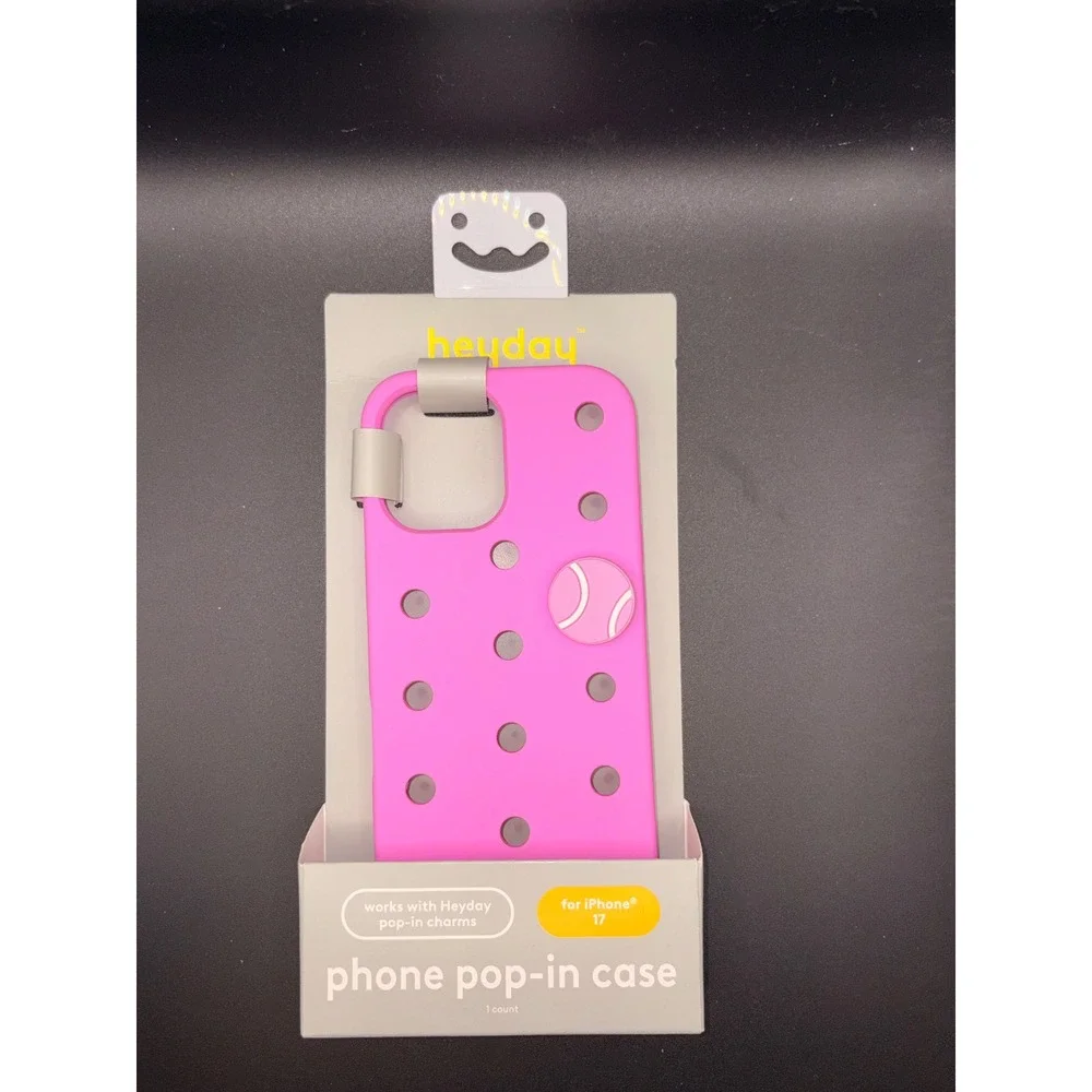 Heyday iPhone 17 Phone Pop-In Case Pink Silicone with Tennis Ball Charm New